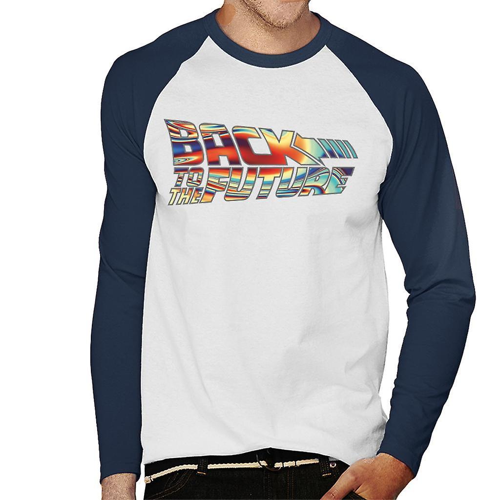 Back to the Future Psychedelic Logo Men's Baseball Long Sleeved T-Shirt White/Navy X-Large