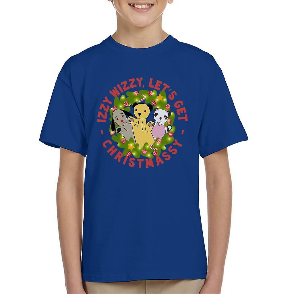 Sooty Christmas Illuminated Wreath Izzy Wizzy Lets Get Chrismassy Kid's T-Shirt Royal Blue Small (5-6 yrs)