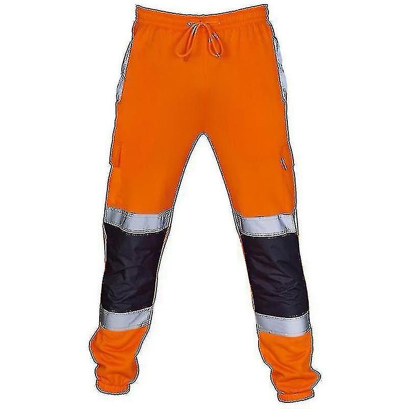 Generic Adults Safety Work Trousers Hi Vis Viz Visibility Elastic Waist Sweatpants Orange L