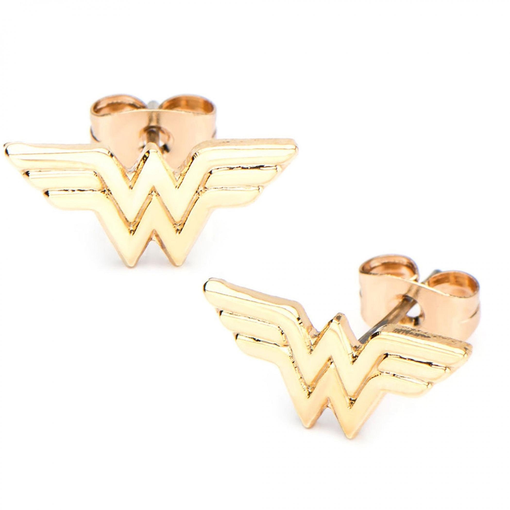 DC Comics Wonder Woman Symbol Stainless Steel Golden Earrings Gold