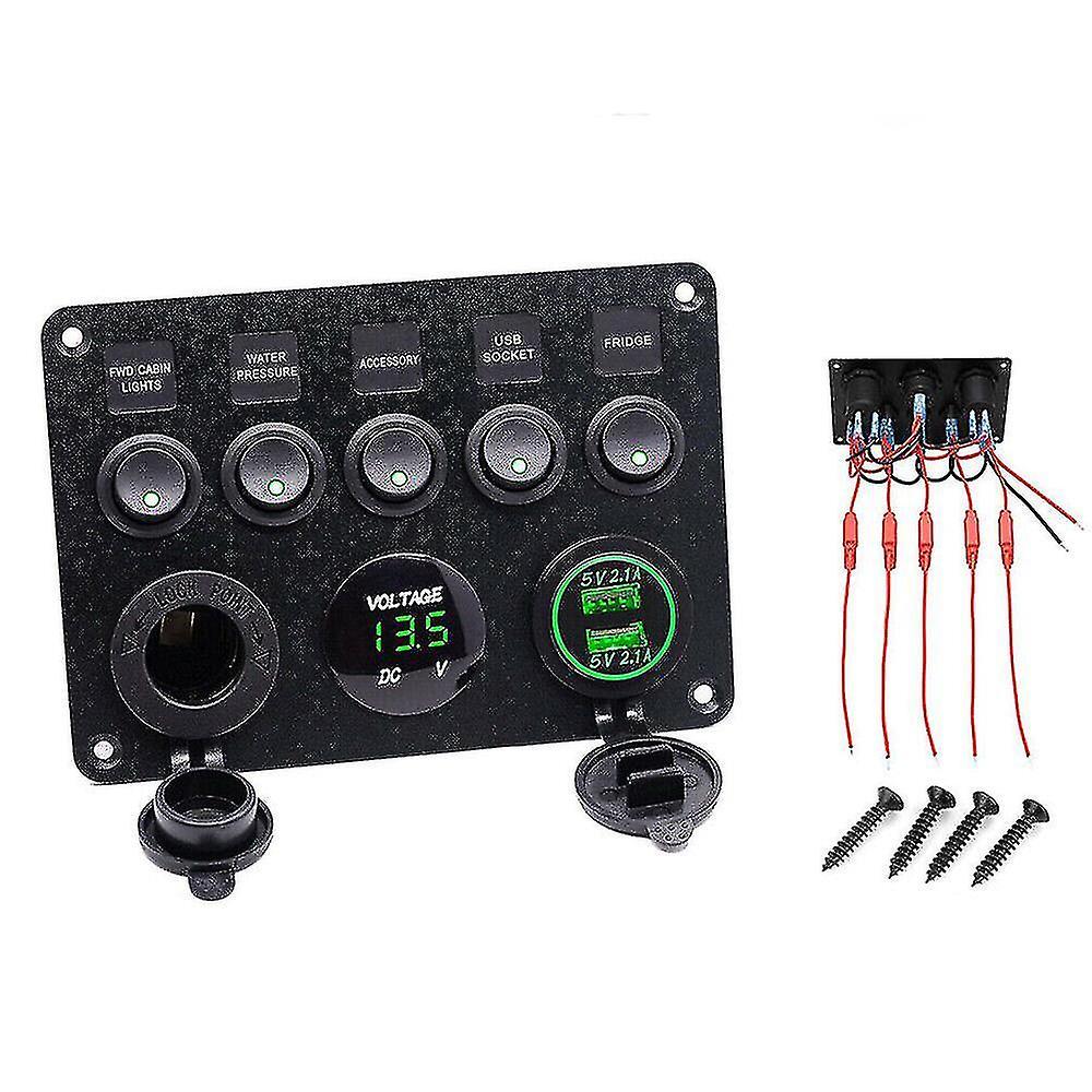 Ceisv 5 Gang 12v/24v Inline Fuse Box Led Switch Panel Dual Usb Car Boat Truck Camper