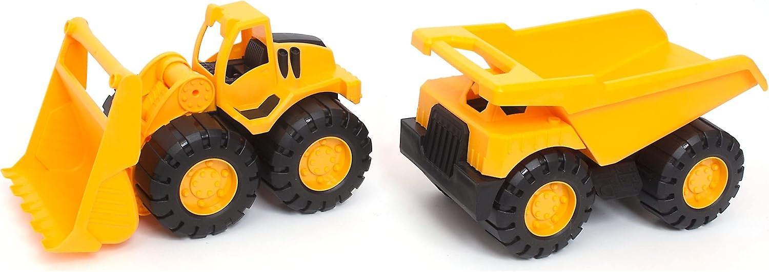 Heyone Toy Construction Vehicle Set, Dump Truck And Bulldozer, Indoor/outdoor, 10-inch, 2-pack, Yellow, 10.25 X 12 X 5.75-inch