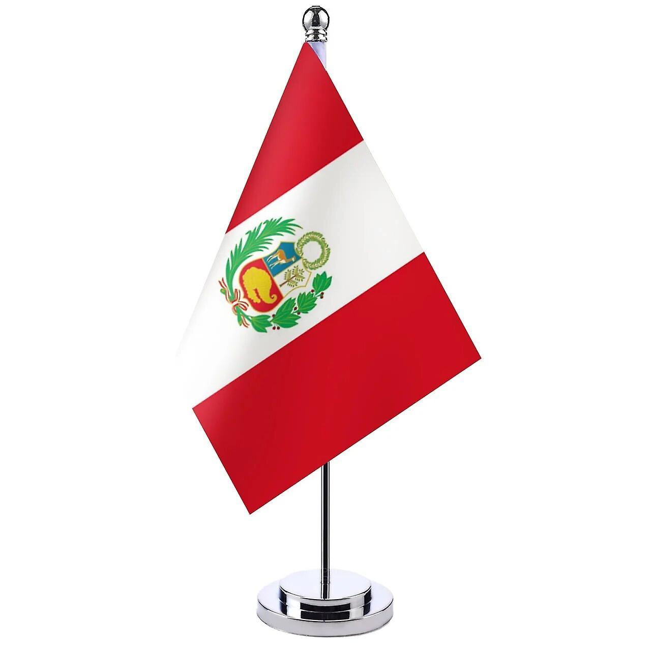 Scitoo 14x21cm Office Desk Flag Of Peru Banner Boardroom Table Stand Pole The Peruvian National Flag Set Meeting Room Decoration Peru Silver