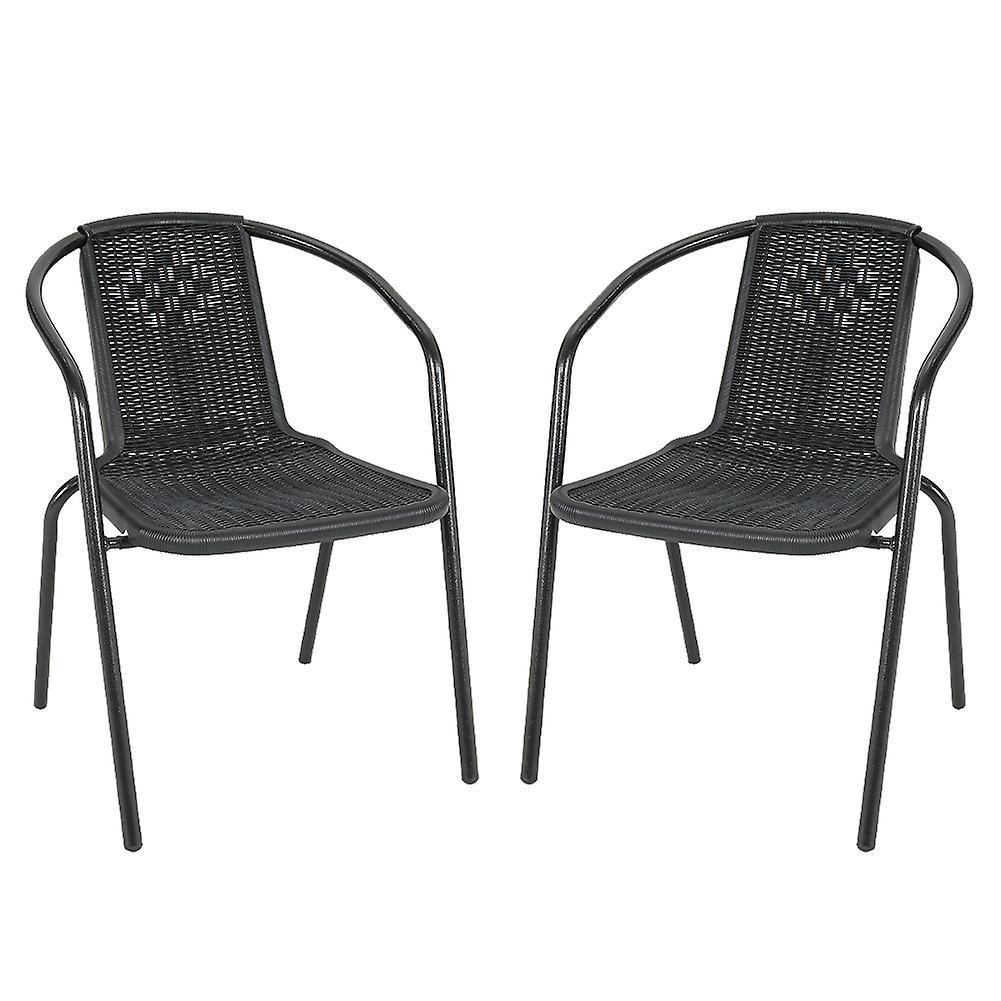 Living And Home Set of 2 Garden Patio Stacking Chairs Black