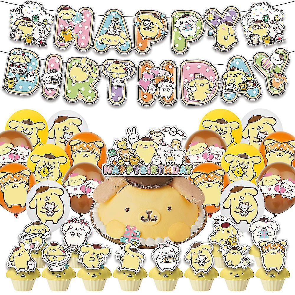 Sszfv Pom Pom Purin Themed Birthday Party Supplies Including Banner Balloons Kit Cake Cupcake Toppers Decoration Set