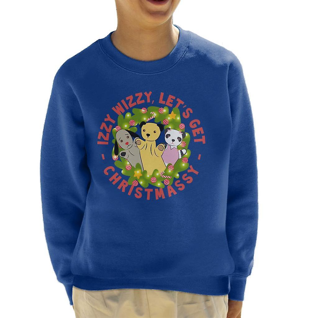 Sooty Christmas Illuminated Wreath Izzy Wizzy Lets Get Chrismassy Kid's Sweatshirt Royal Blue X-Small (3-4 yrs)