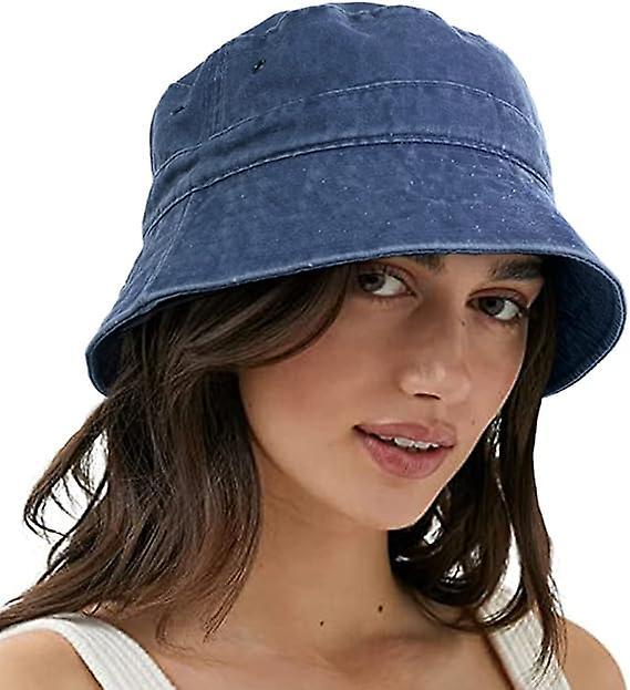 Yuzee Women Men Denim Washed Cotton Trendy Bucket Hat Womens Summer Beach Sun Hats black/blue/khaki