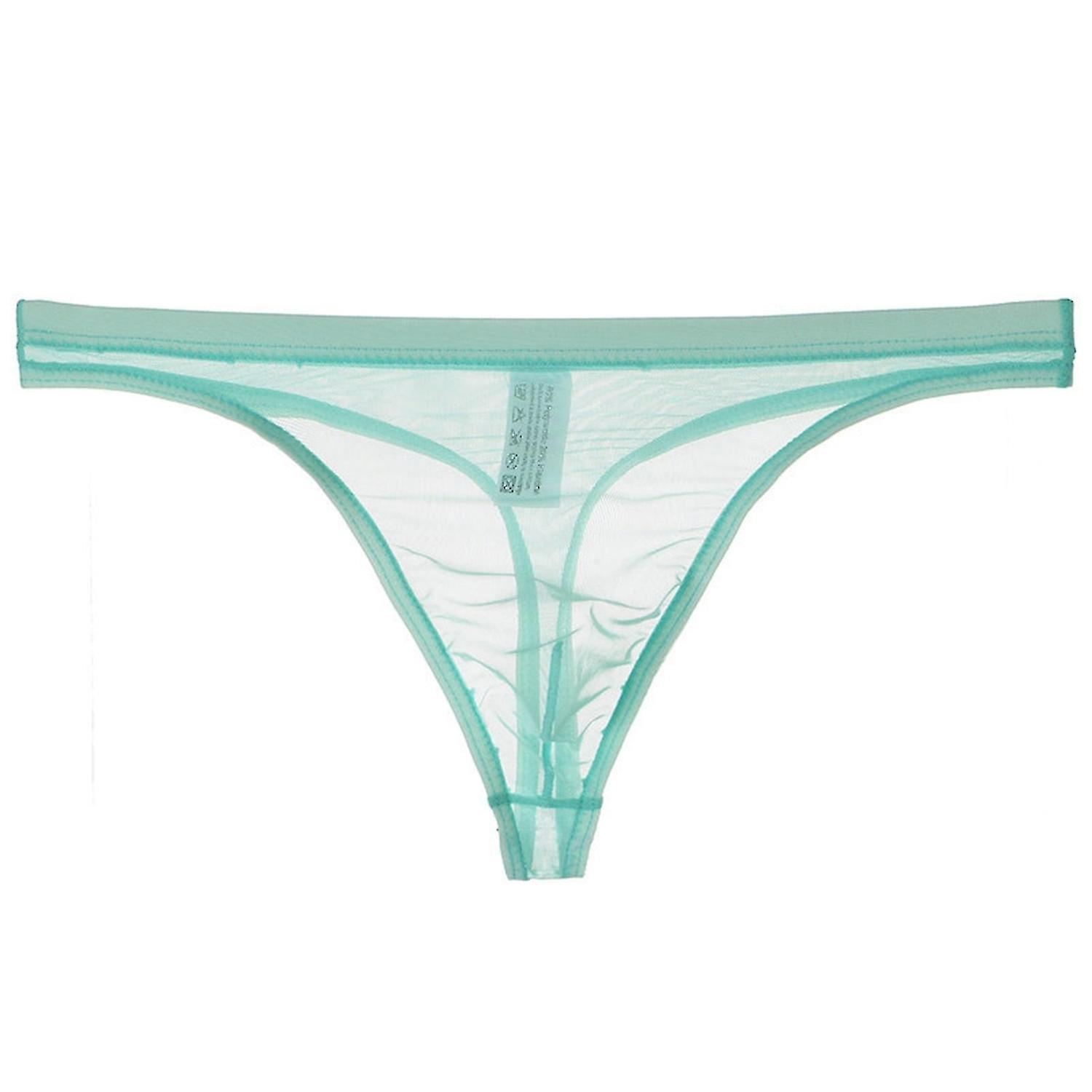 Joyy Men G-string See-through Mesh Slim Fit Transparent Thin Anti-septic Low Waist Pornographic Men Under L Light Blue