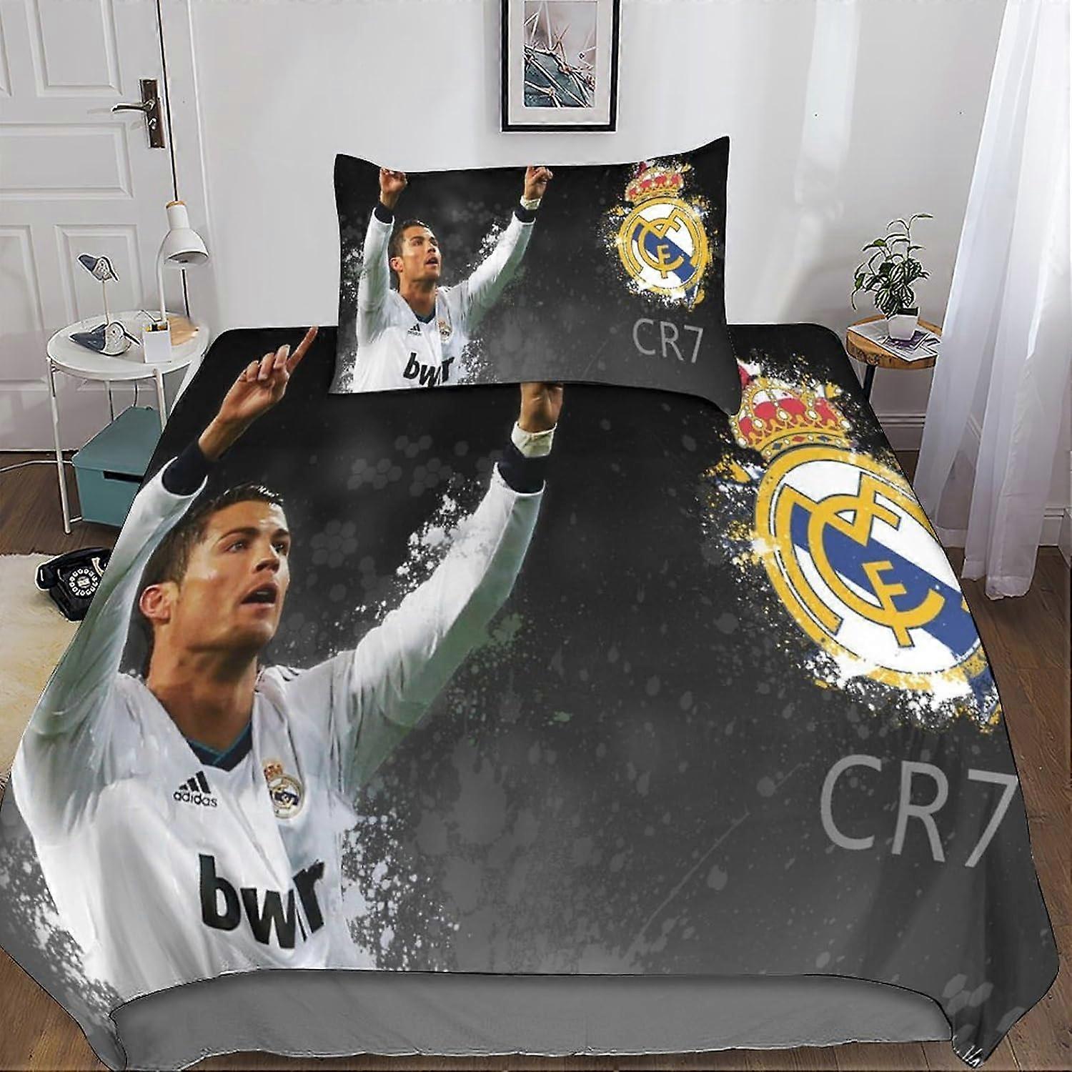 Kerota Cristiano R 3D Print Microfiber Bedding Set, with CR7 Duvet Cover and Pillowcases, Suitable for Boys and Girls with Zipper Closure 2 Pcs Sin...