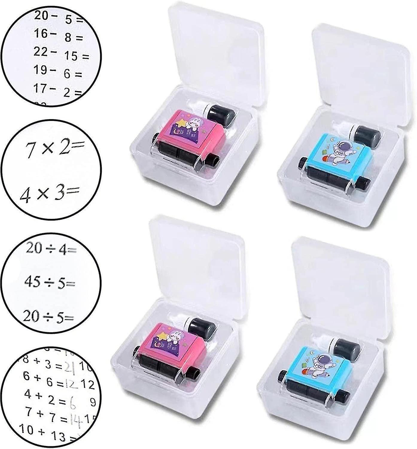 Tianzun 4pcs Roller Digital Teaching Stamp,reusable Math Educational Toy For Addition Subtraction Multiplication Division