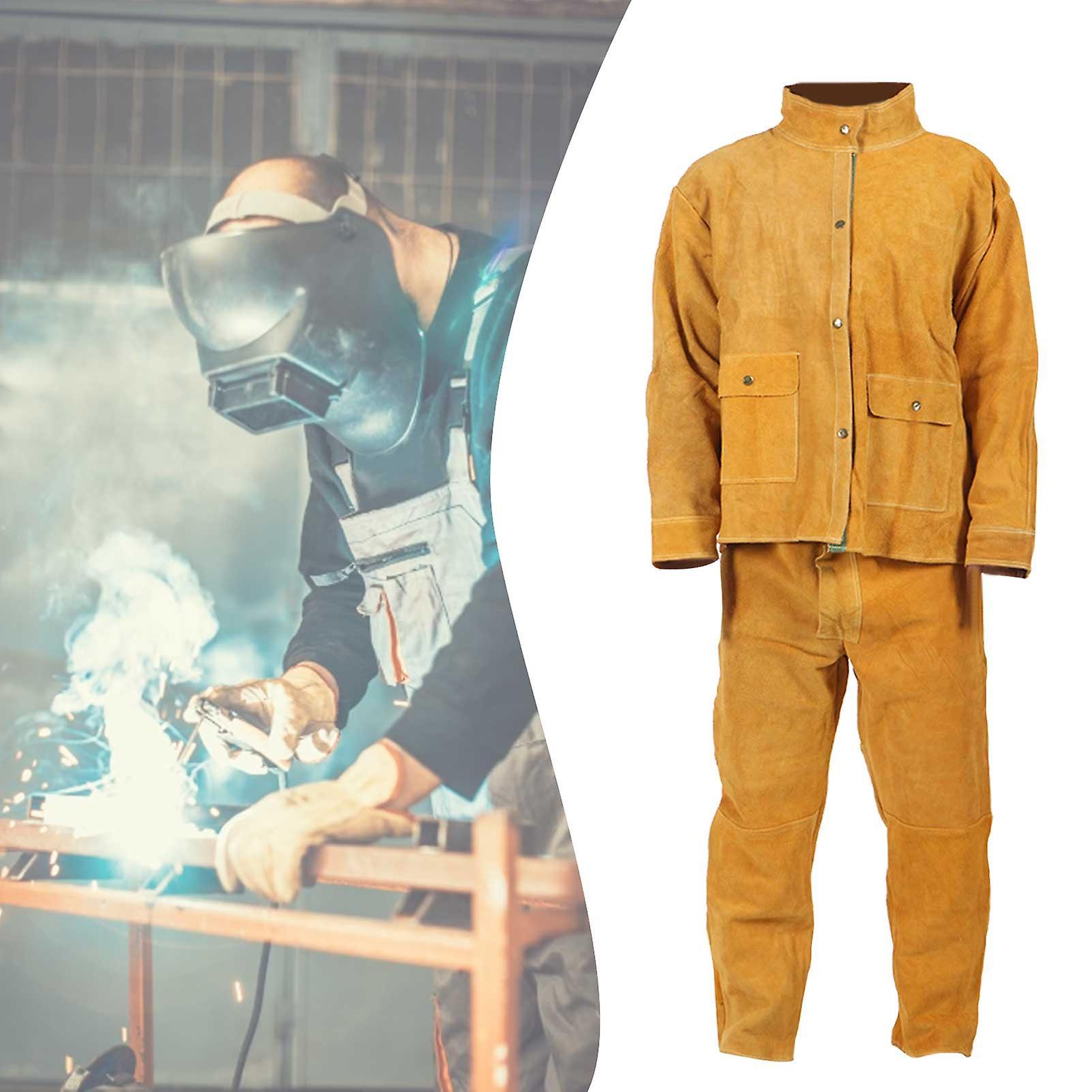 Htclv High-neck Male Cowhide Welding Suit - Flame-retardant, Heat-resistant & Splash-proof Clothing 2XL