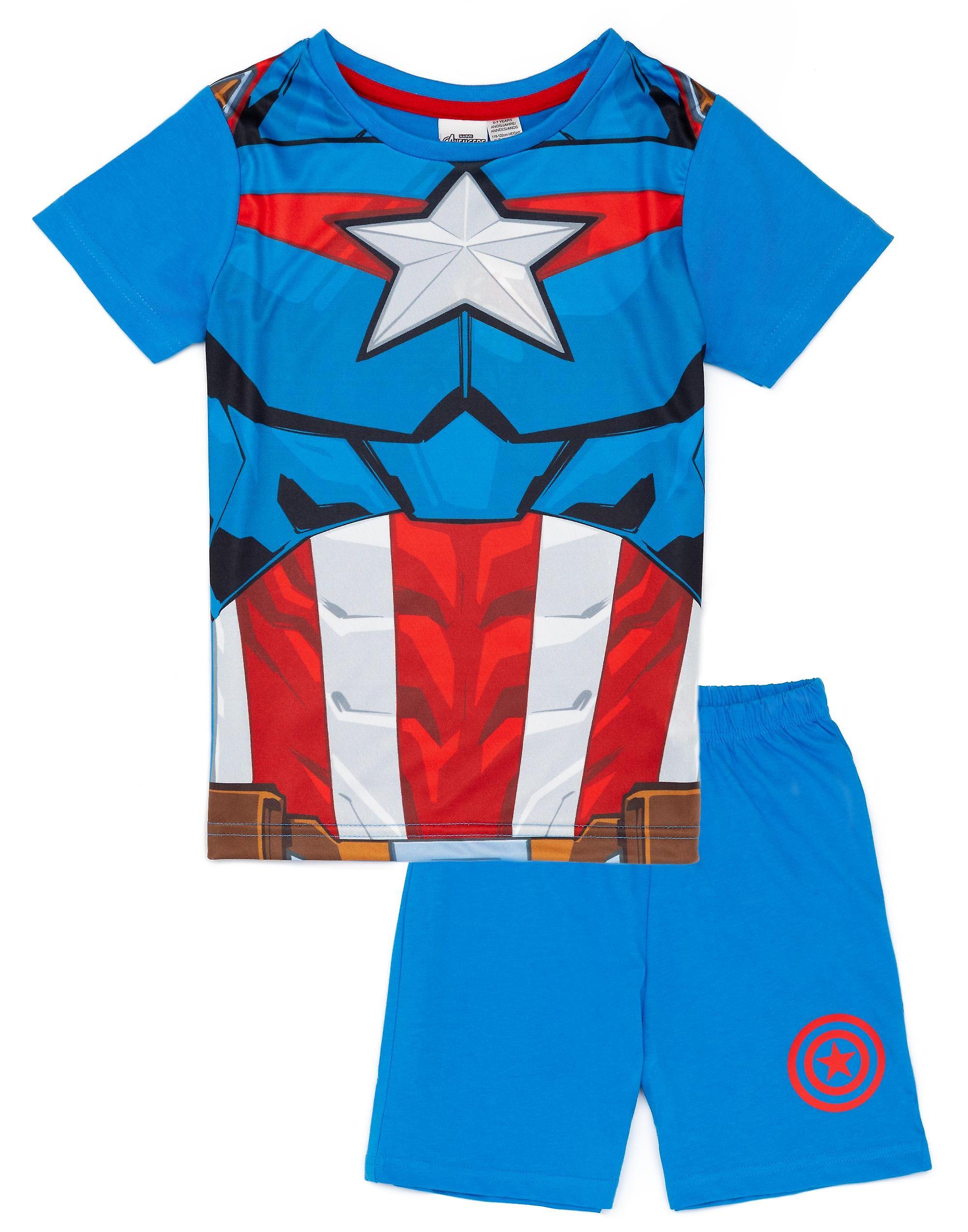 Vanilla Underground Disney X Avengers Boys Short Sleeve Short Leg Pyjama Set Blue Captain America Costume 4-5 Years