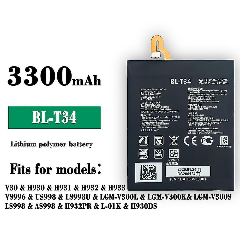 Exsha New 3300mah Bl-t34 Battery For Lg V30 V30a H930 H932 Ls998 Phone Replacement High Quality With Track Code