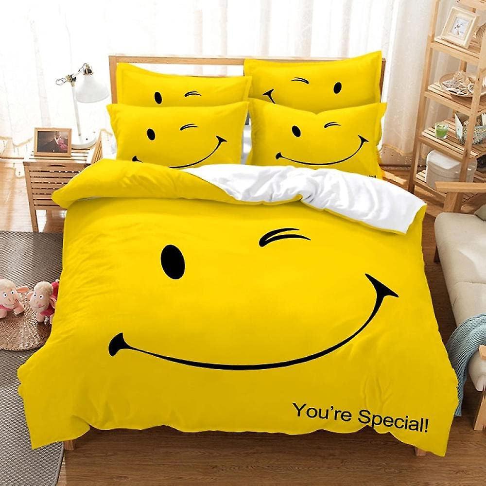 Kerota Duvet cover, Yellow Smiley, Microfiber People Bedding Set with Pillowcases (with zipper) 135*200 CM King220x240cm