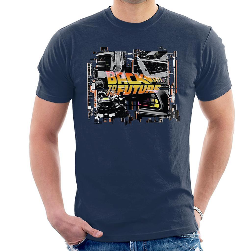 Back to the Future Delorean Montage Men's T-Shirt Navy Blue XX-Large