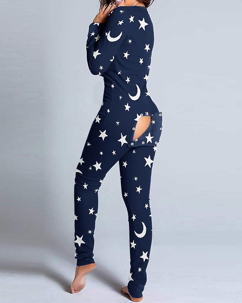 HSEXCEL Sexy pajama for women christmas pajamas new year jumpsuit sleepwear button-down front back butt bum open ass flap jumpsuit xmas print loung...