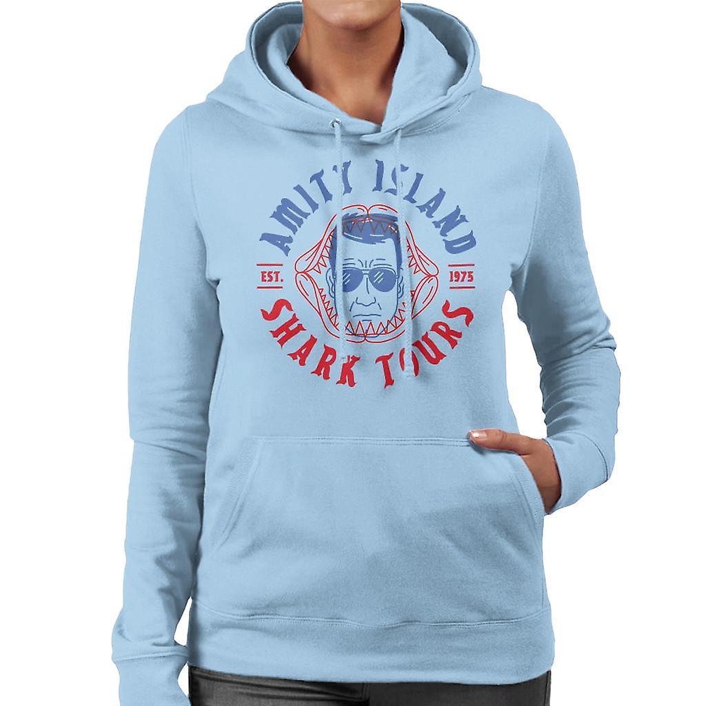 Jaws Amity Island Shark Tours Est 1975 Women's Hooded Sweatshirt Sky Blue Medium