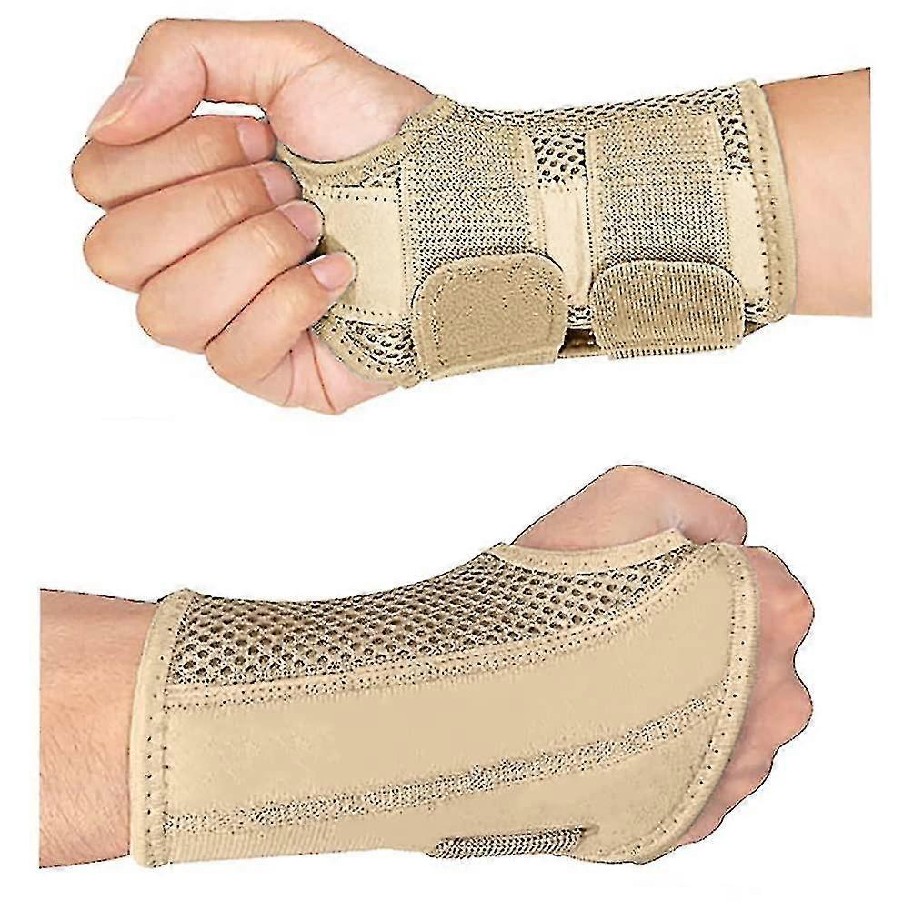 Unbrand Carpal Tunnel Wrist Brace For Tendonitis Arthritis, Breathable Wrist Splint Brace Night Support Adjustable Straps Beige S-Righthands