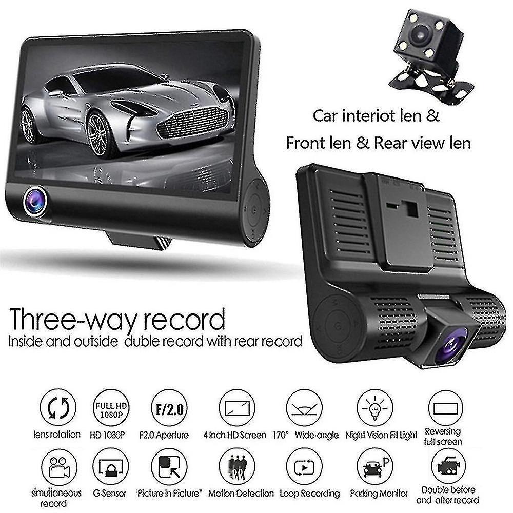 Tianzun Dual Dash Cam Front And Rear Hd Night Vision Front And Rear Three Lens Video Dvr