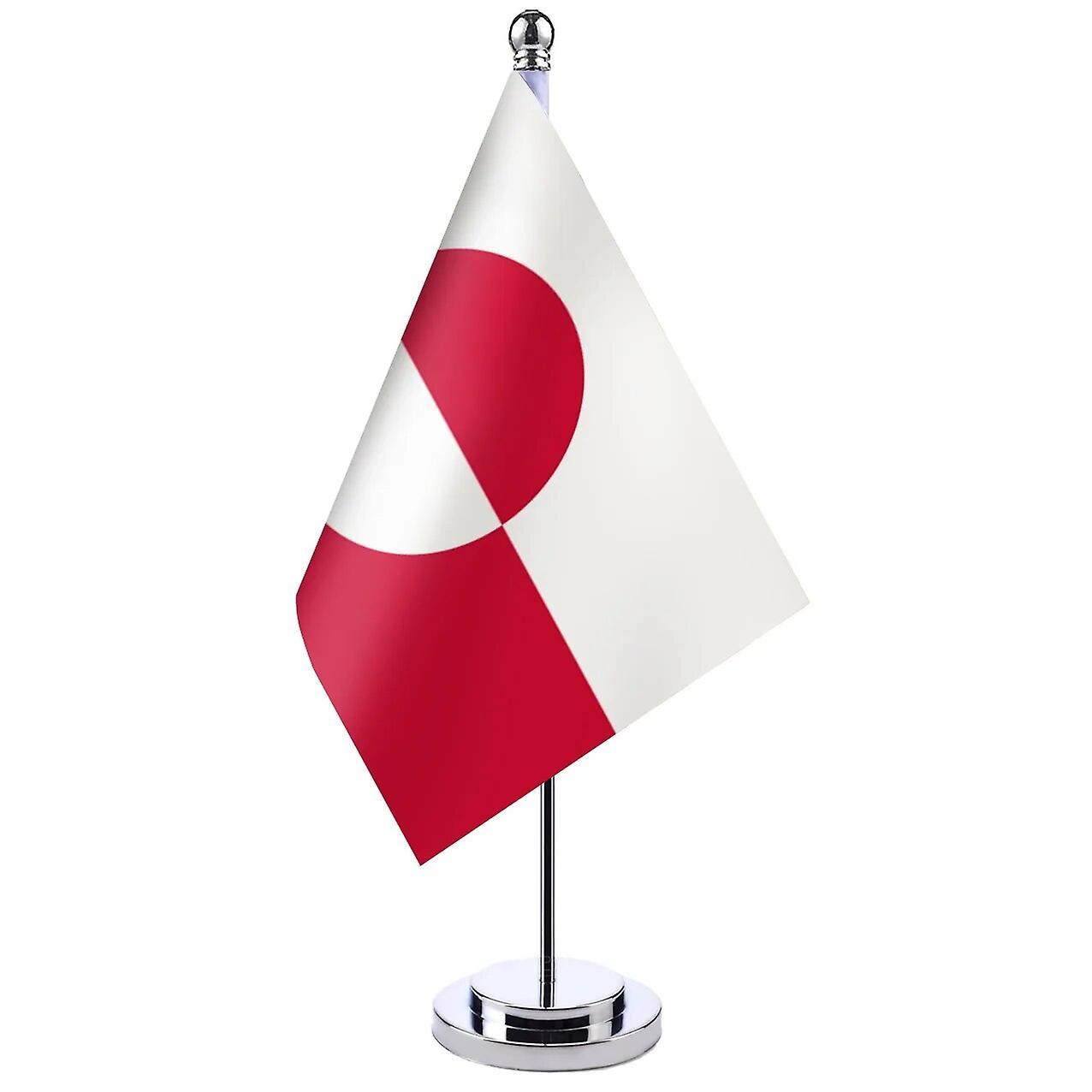 Scitoo 14x21cm Office Desk Flag Of Greenland Banner Boardroom Table Stand Pole The Erfalasorput Flag Set Meeting Room Decoration Greenland Silver