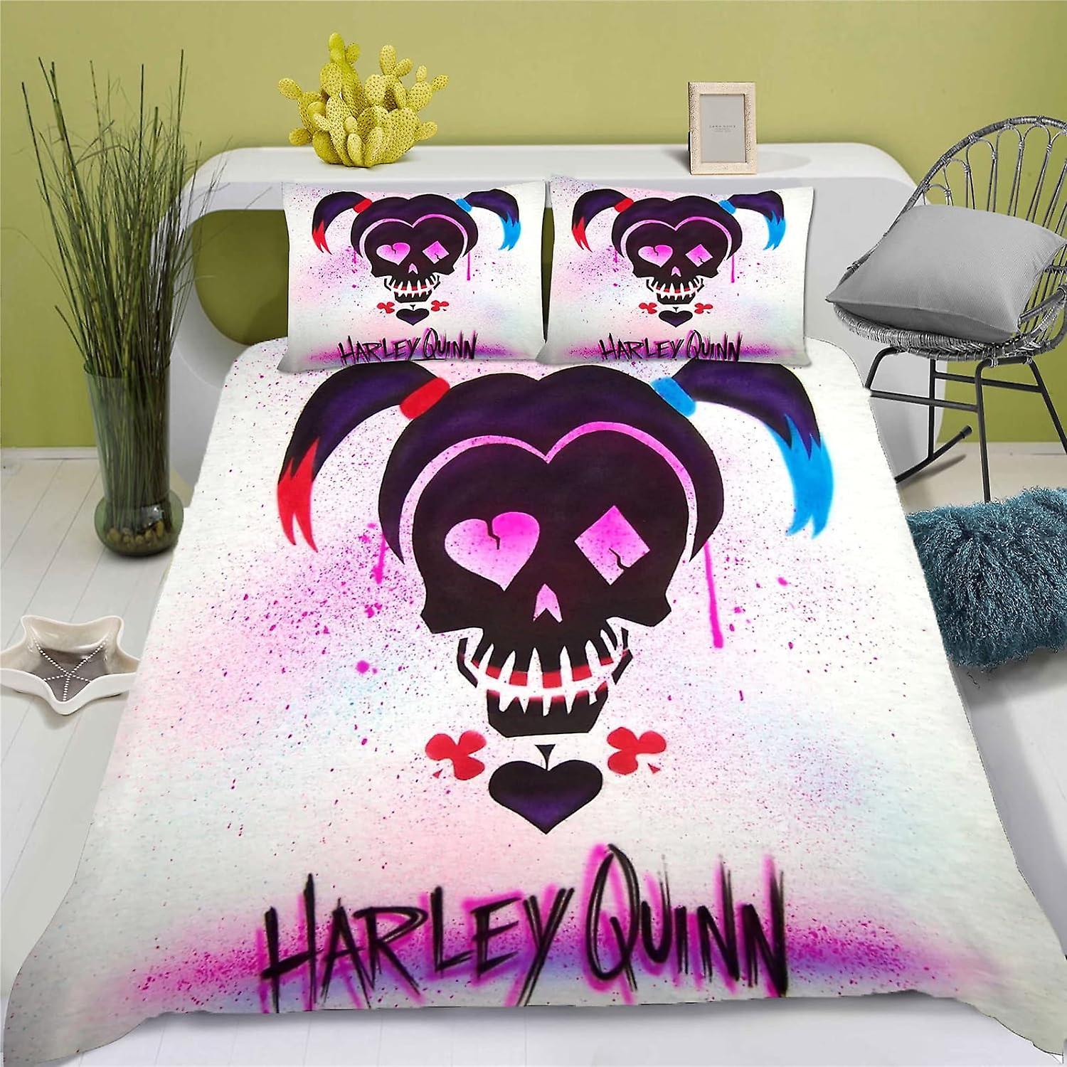 Kerota Anime Bedding Set Clown Girl Harley Quinn Bedding Set for Teens, Joker Harley Quinn Bedding Set Single135x200cm