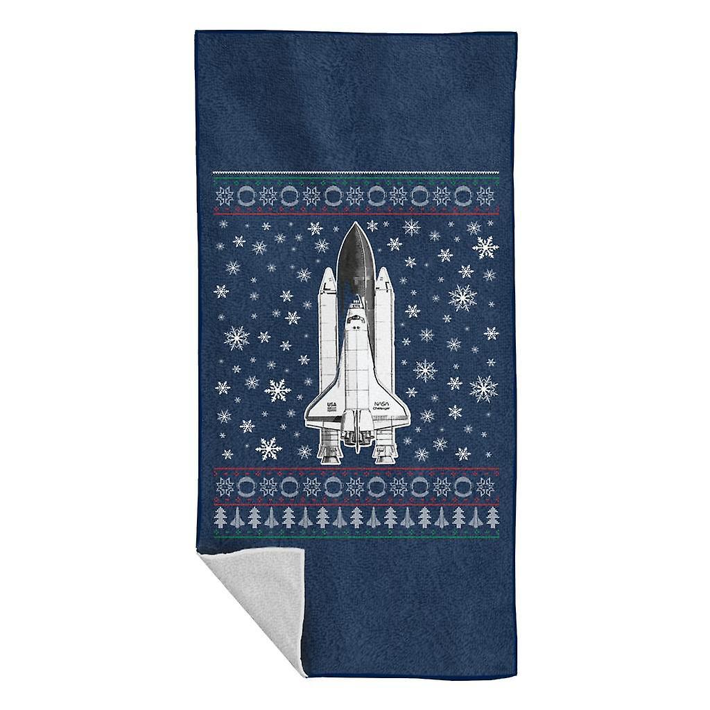 NASA Challenger Shuttle Christmas Knit Pattern Beach Towel Navy Blue 70 x 140cm