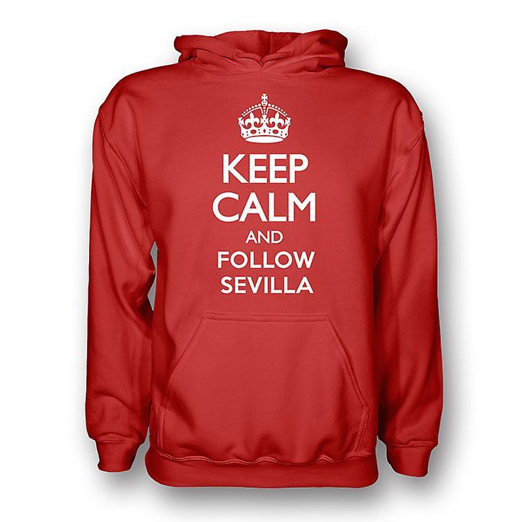 Gildan Keep Calm And Follow Sevilla Hoody (red) Womens L (Size 14 - 36 inch Chest)