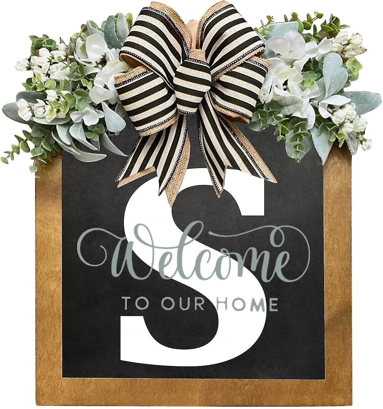 Tianzun Unique Last Name Year Round Front Door Wreath With Bow, 16" Welcome Sign Garland Creative 26 Letter Farmhouse Wreath S