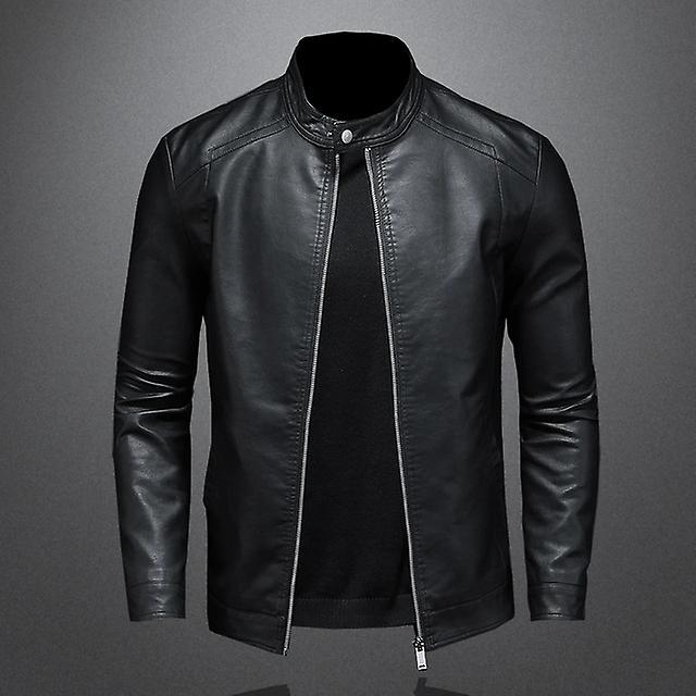 Coats 2023 Spring Autumn Causal Leather Jacket Men Stand Collar Pu Leather Jacket Fashion Motorcycle Coat Mens Moto Biker Leather Coat Black xL