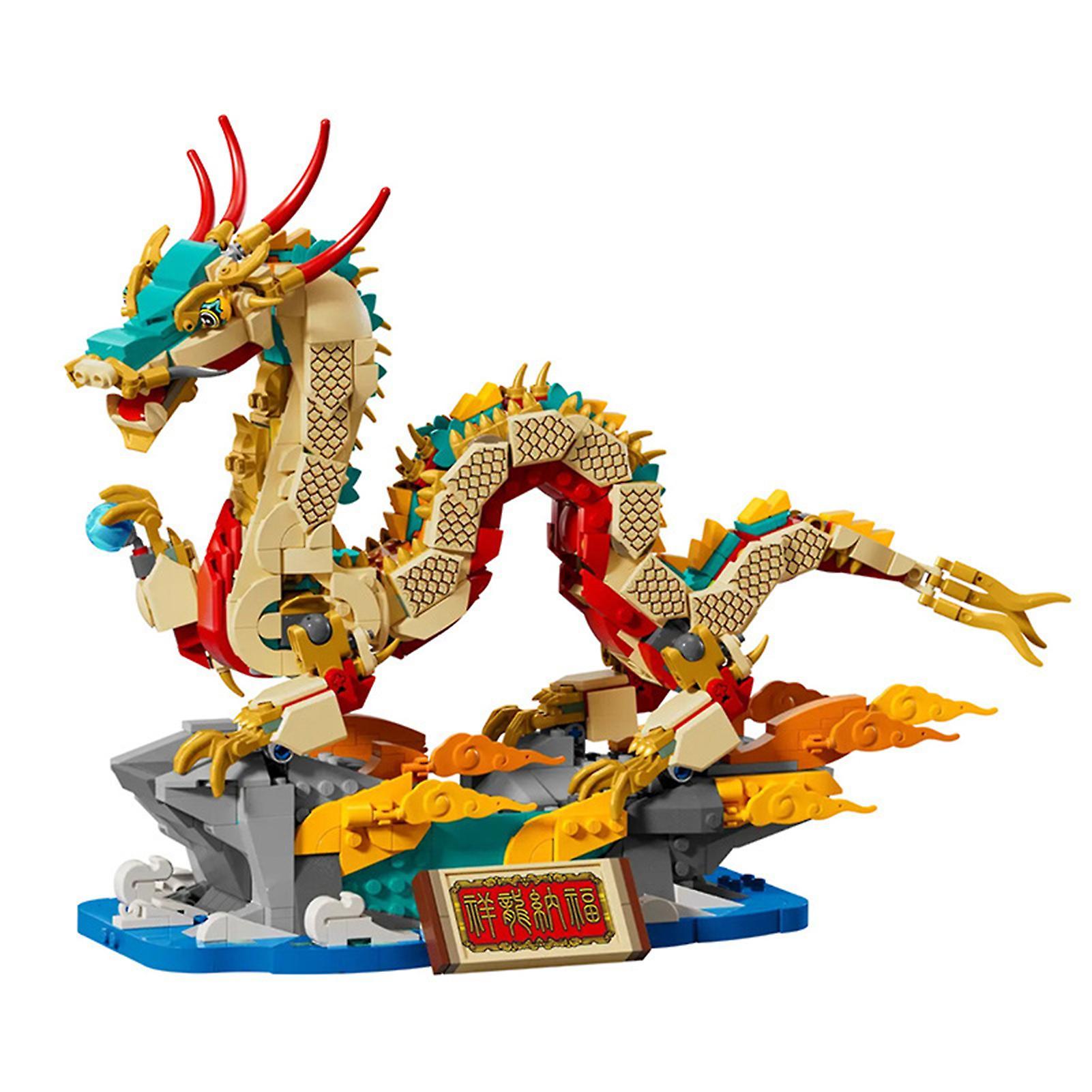 Bluethy 1171pcs/set Dragon Building Block Decoration Chinese New Year Spring Festival Desktop Dragon Model Kids Educational Assembly Toy Festival Gift