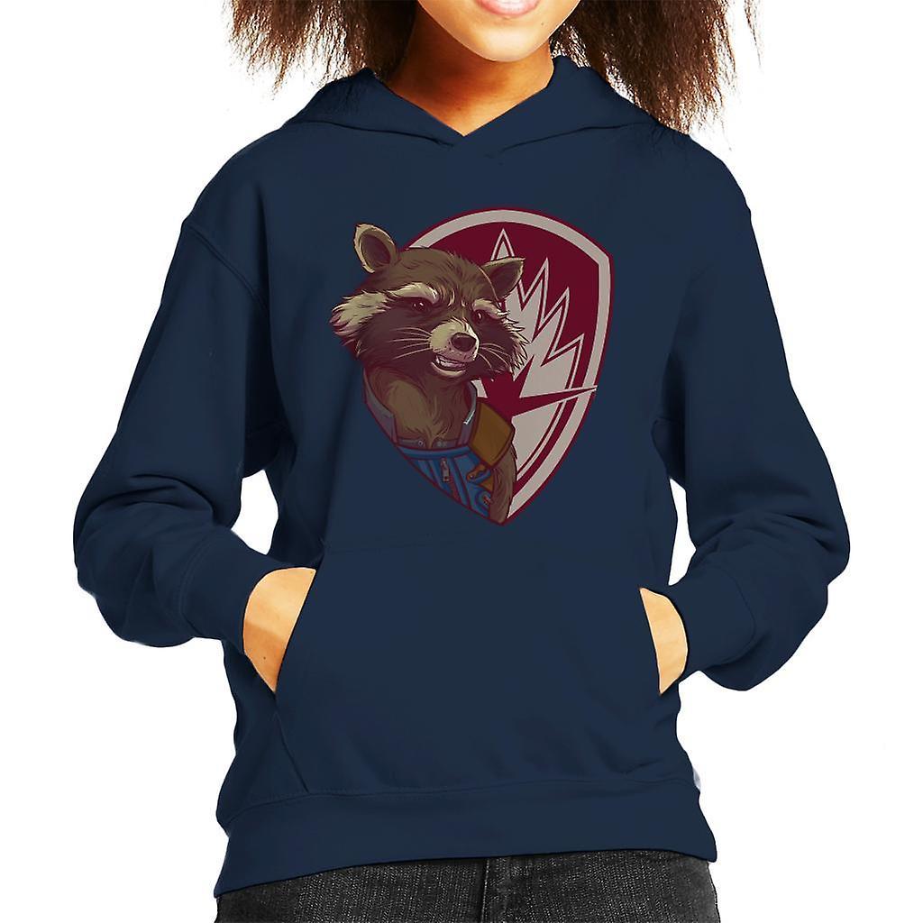 Marvel Guardians Of The Galaxy Vol 2 Rocket Raccoon Shield Kid's Hooded Sweatshirt Navy Blue X-Large (12-13 yrs)