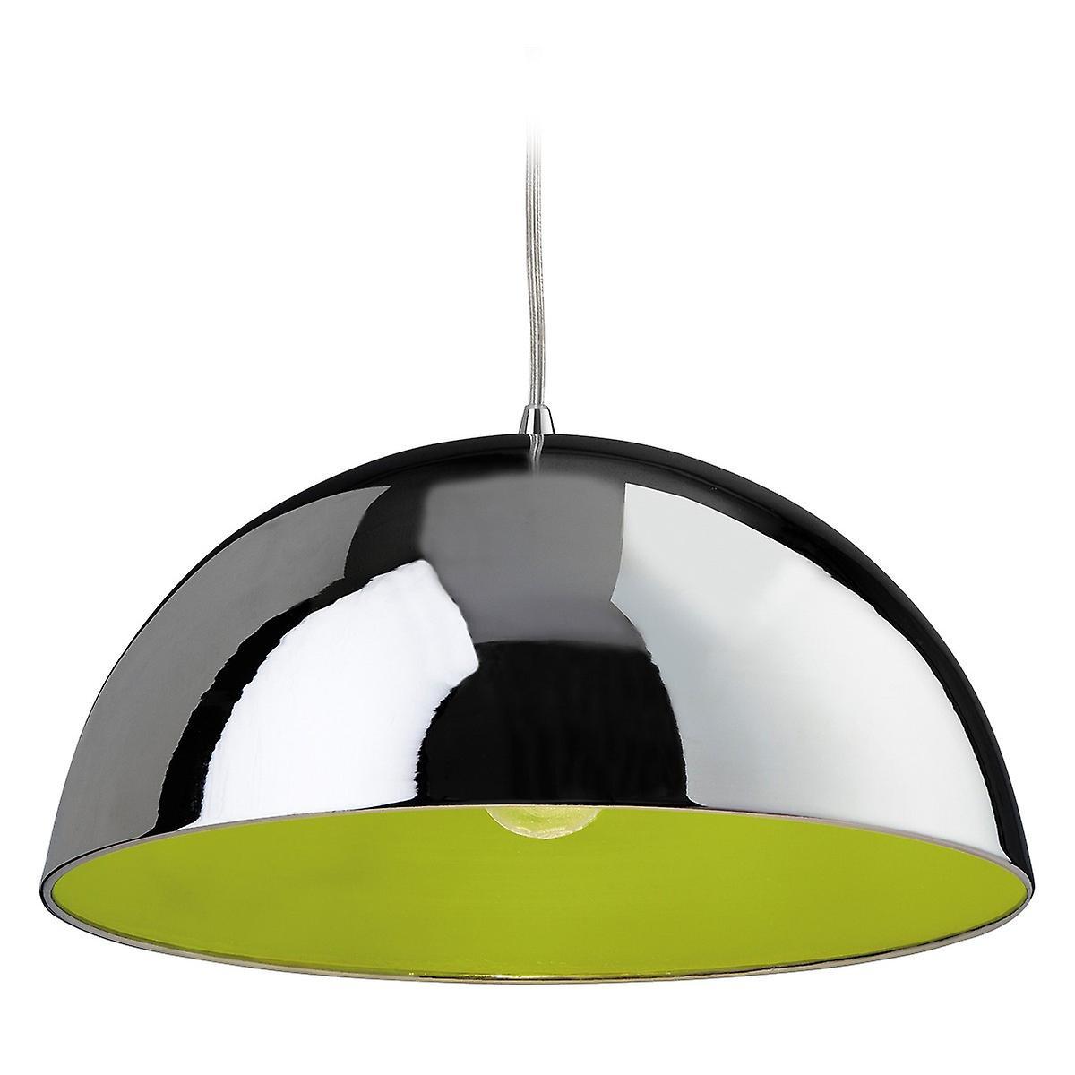 Firstlight Lighting Bistro 1 Light Dome Ceiling Pendant Chrome, Green Inside, E27