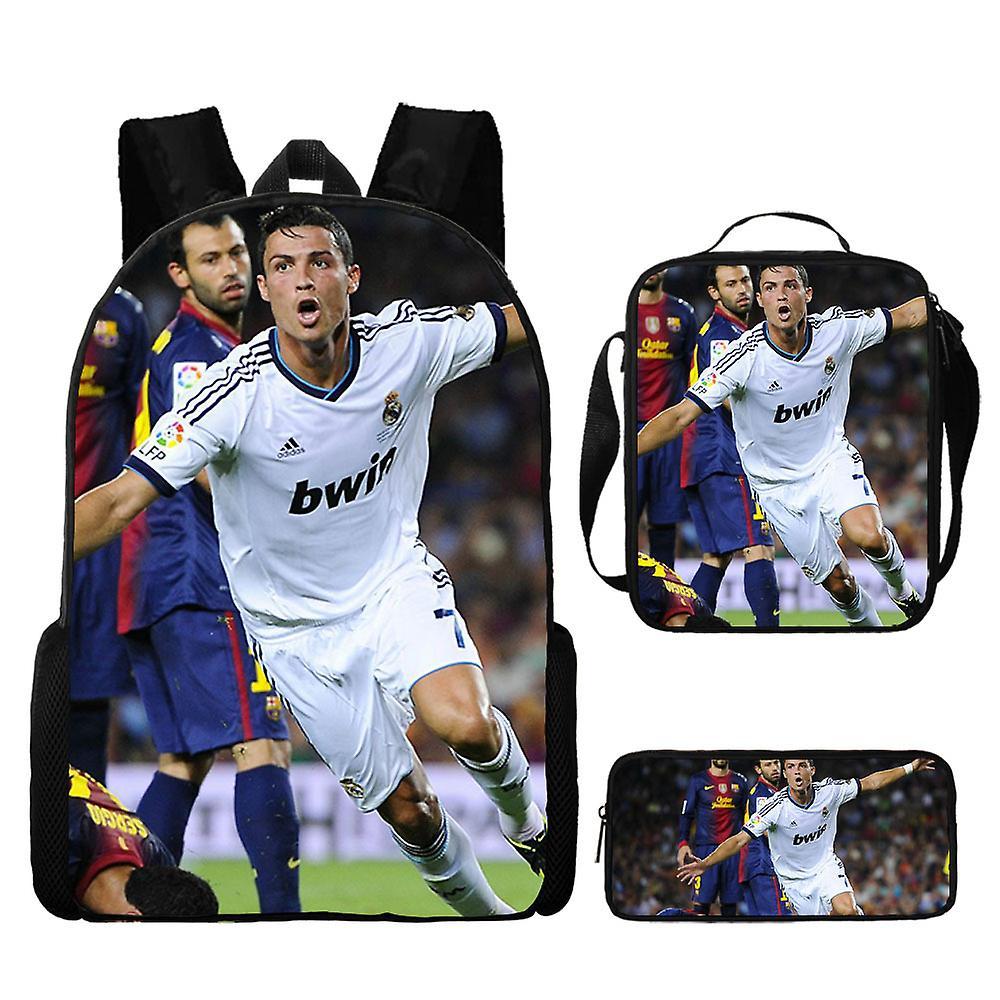 Sszfv Soccer Star Ronaldo Backpack Printing Three-piece Children's Schoolbag Primary And Secondary School Students Backpack Lunch Bag Pencil Case