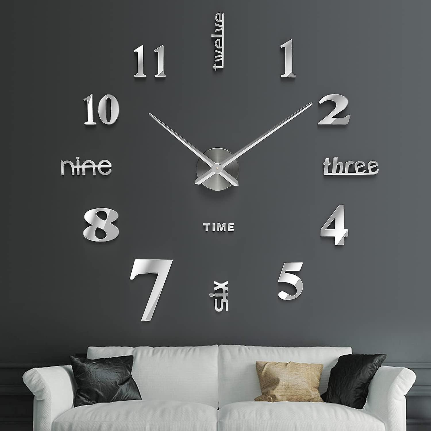 Hycy Soledi Horloge Murale Geante Design Moderne 60-120cm - Pendule Murale Design Moderne Pour La Chambre Cuisine Salle De Bain Bureau Htel Argent