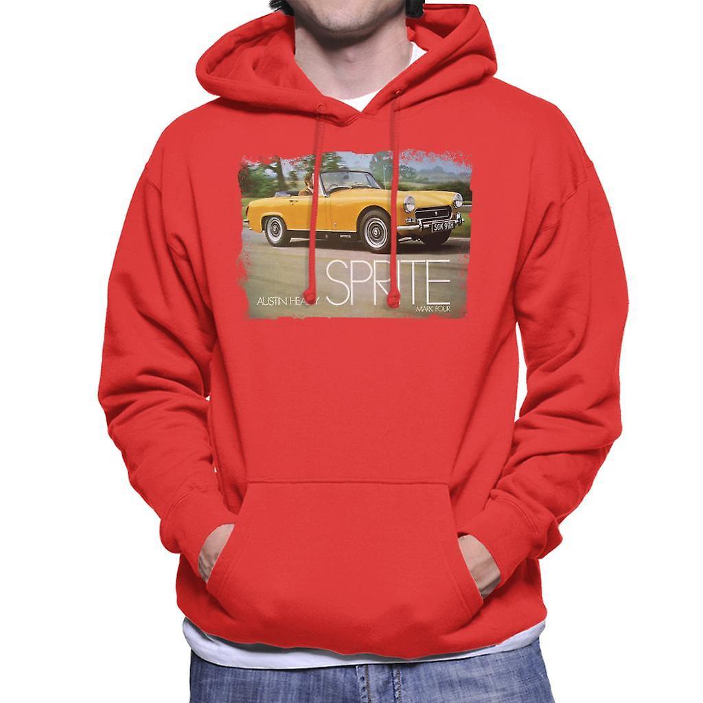 Austin Healey Sprite Mark IV Yellow British Motor Heritage Men's Hooded Sweatshirt Red Medium