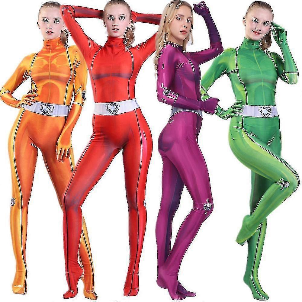 Lequeen Totally Spies Clover Ewing Alexandra Cosplay Costume Adult Kids Jumpsuits Tights Halloween Zentai Bodysuit SuitCarnival Yellow M*Adult