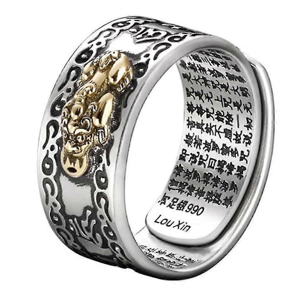 Tinor Feng Shui Pixiu Ring Feng Shui Pixiu Mani Mantra Protection Wealth Ring Charms Ring Amulet Wealth Lucky Open Adjustable