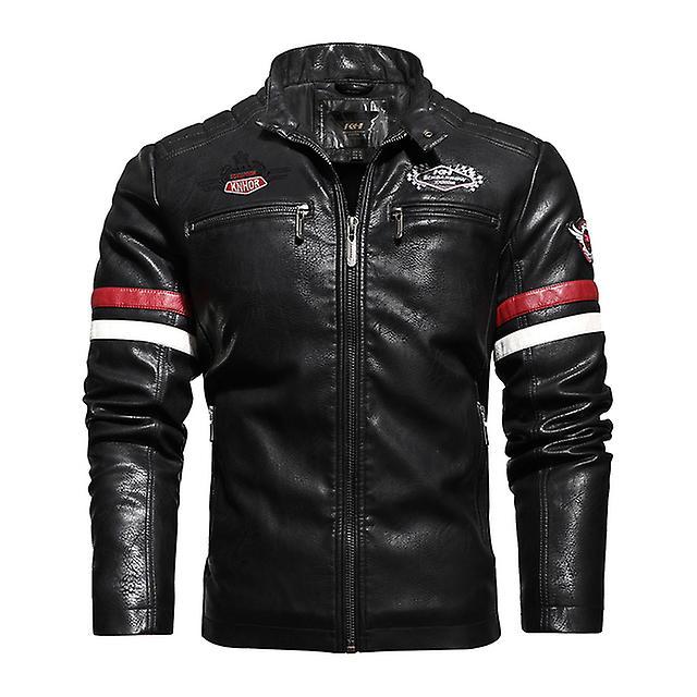 Coats Mens Vintage Motorcycle Jacket 2023 Men Fashion New Biker Leather Jacket Male Embroidery Bomber Coat Winter Fleece Pu Overcoat KH178Black xxxL