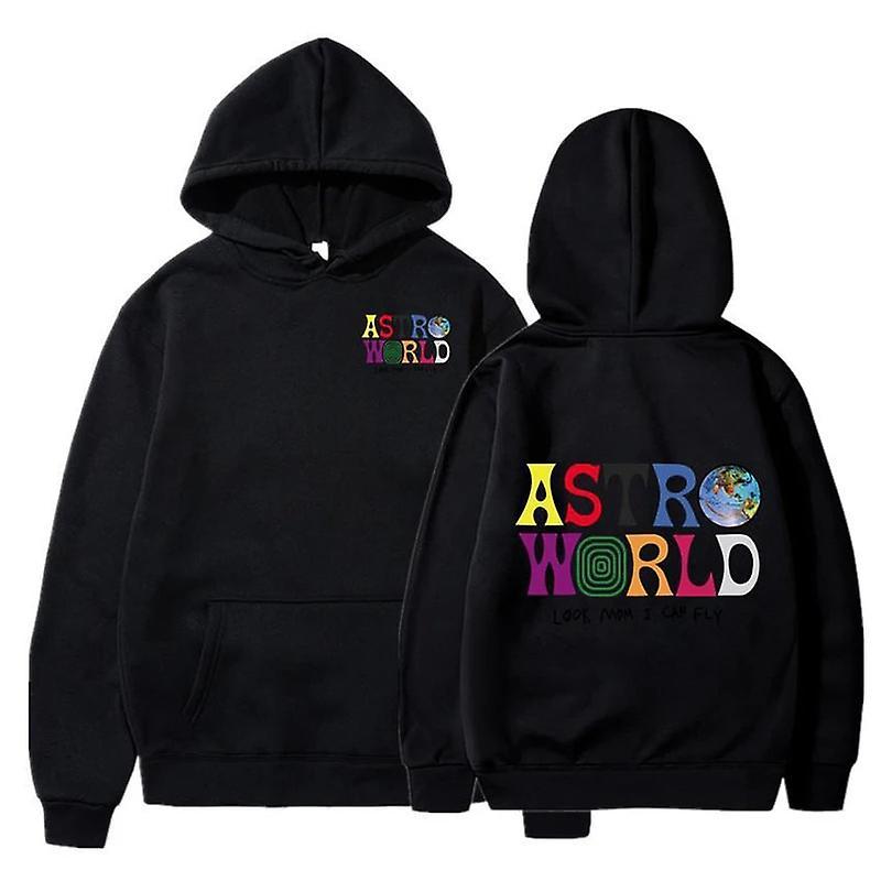 Dlelv Travis Scott Hoodies Men Look Mom I Can Fly Letter Printed Sweatshirts Women Fashion Astroworld Hooded Pullover Casual Sportwear black XXXL