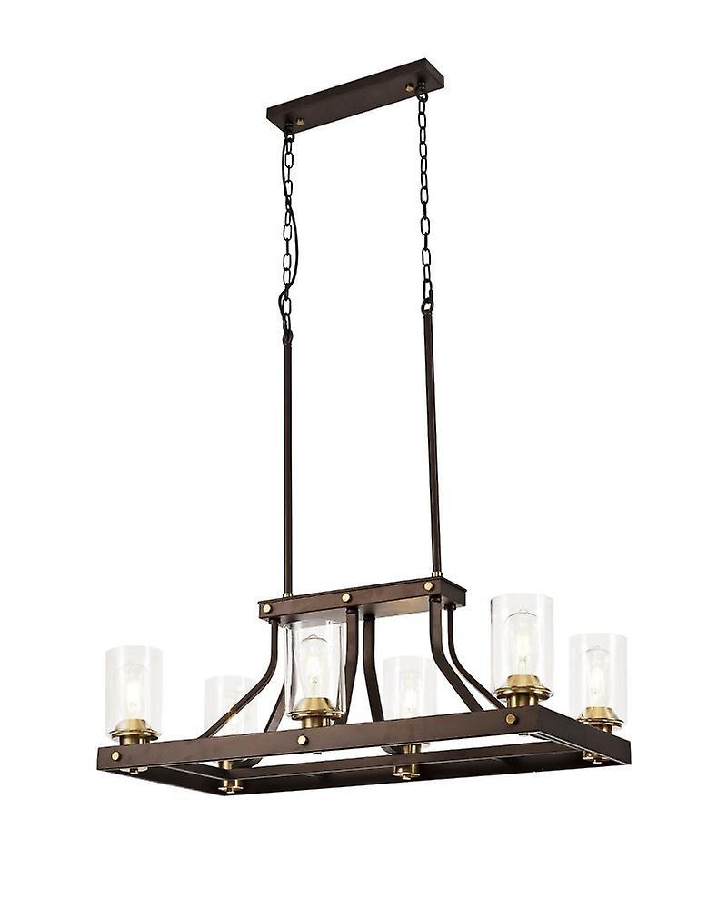 Luefudi Elsie Linear Pendant 6 Light E27, Brown Oxide/bronze With Clear Glass Shades