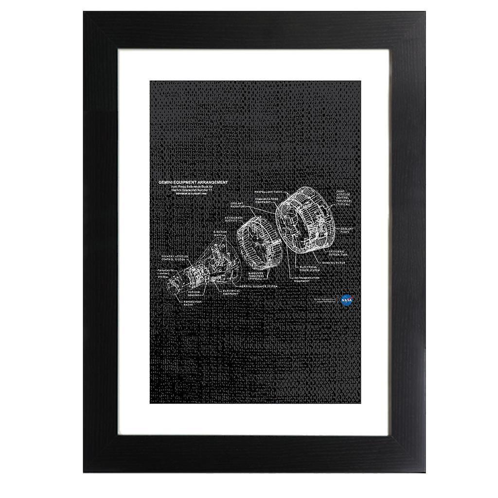 NASA Gemini Spacecraft Schematic Framed Print Black 39 x 52 cm