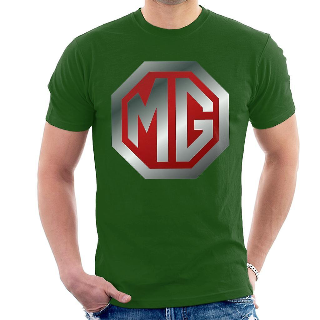 MG Shiny Red And Chrome Logo British Motor Heritage Men's T-Shirt Bottle Green Large