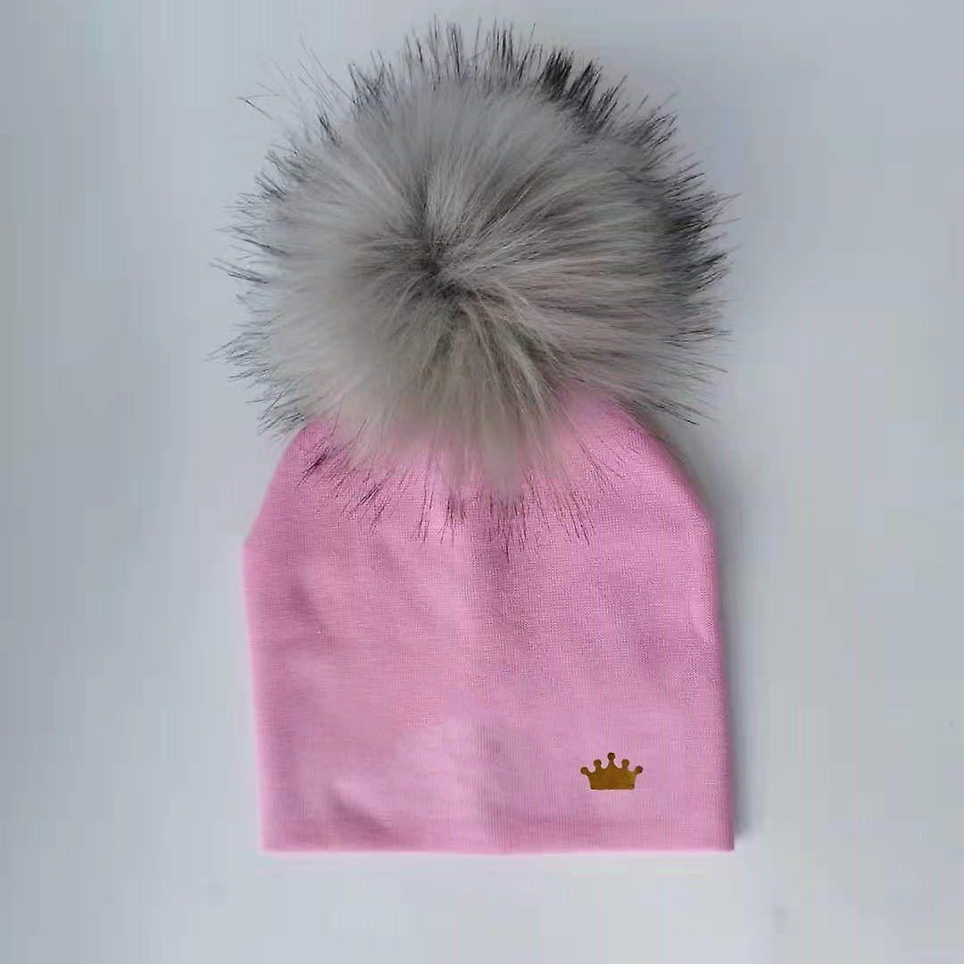 Slowmoose Baby Cotton Hats, Pom Crown Hat 6 months to 1 year / 1 pink2