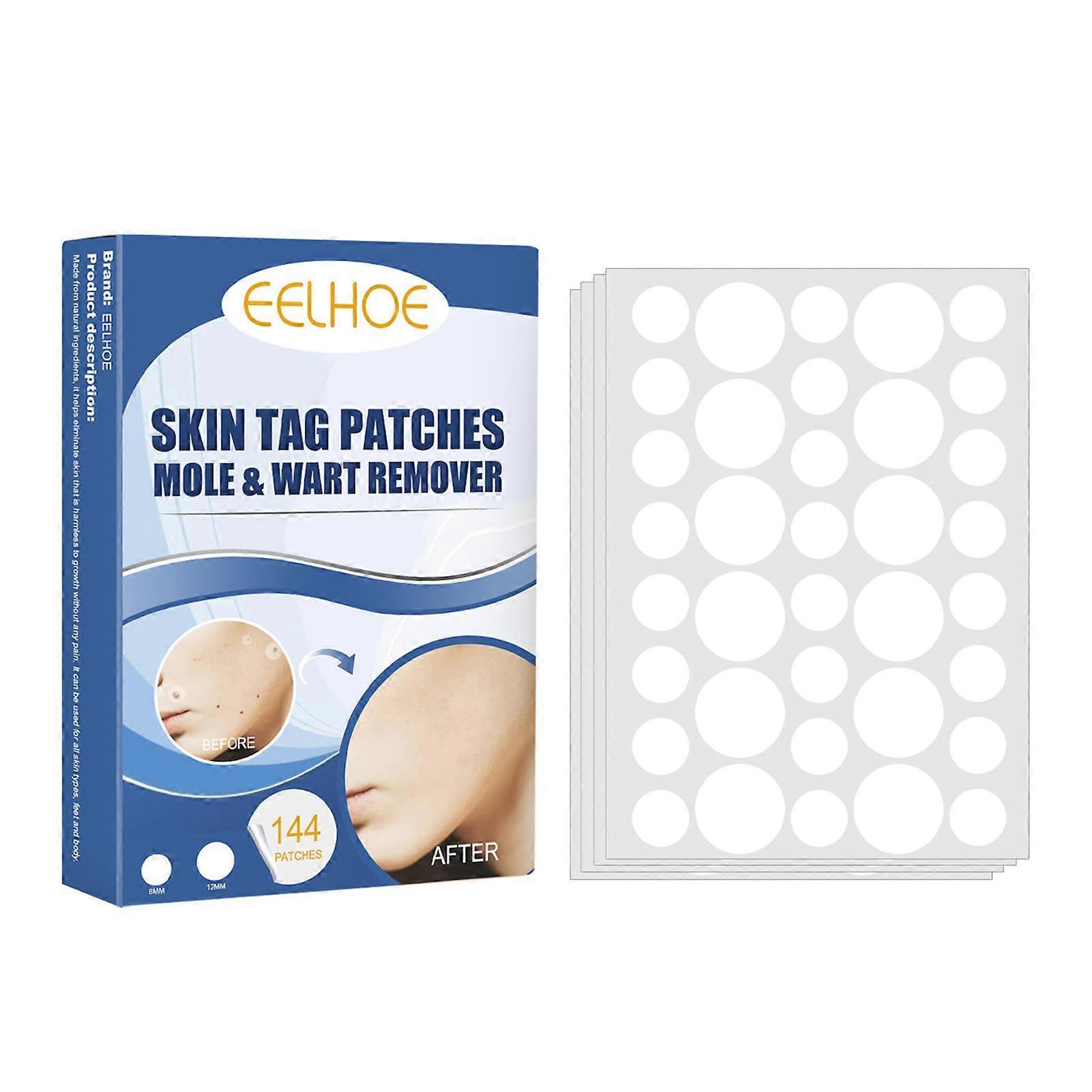 EELHOE 144Pcs Skin Tag Patches Mole Wart Remover Natural Ingredients Soften Keratin Painless Removal