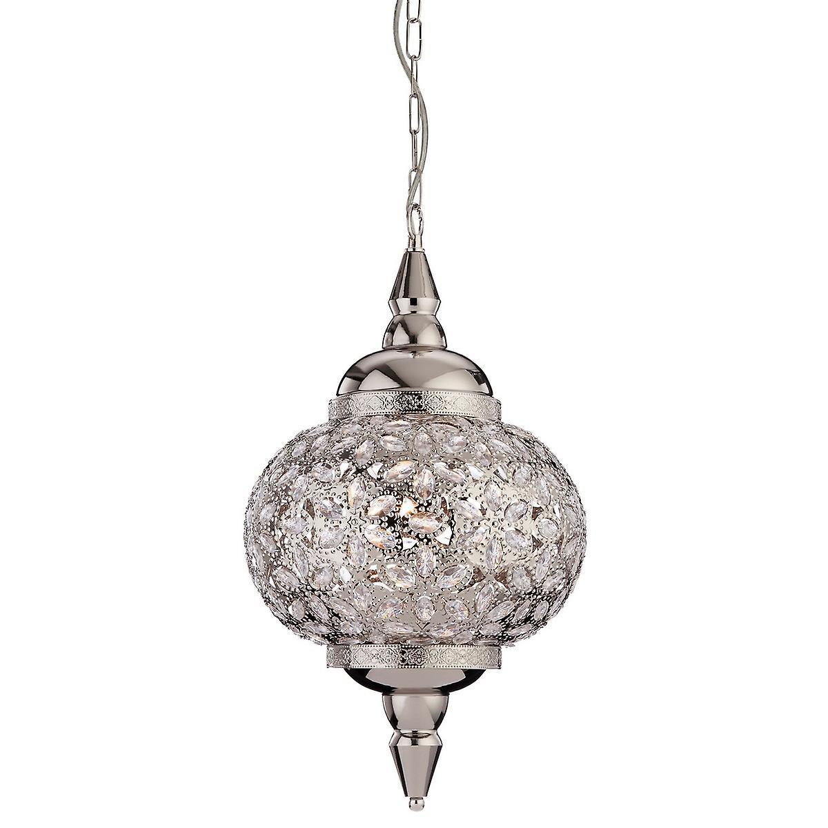 Taj 1 Light Ceiling Pendant Chrome Clear Acrylic E27