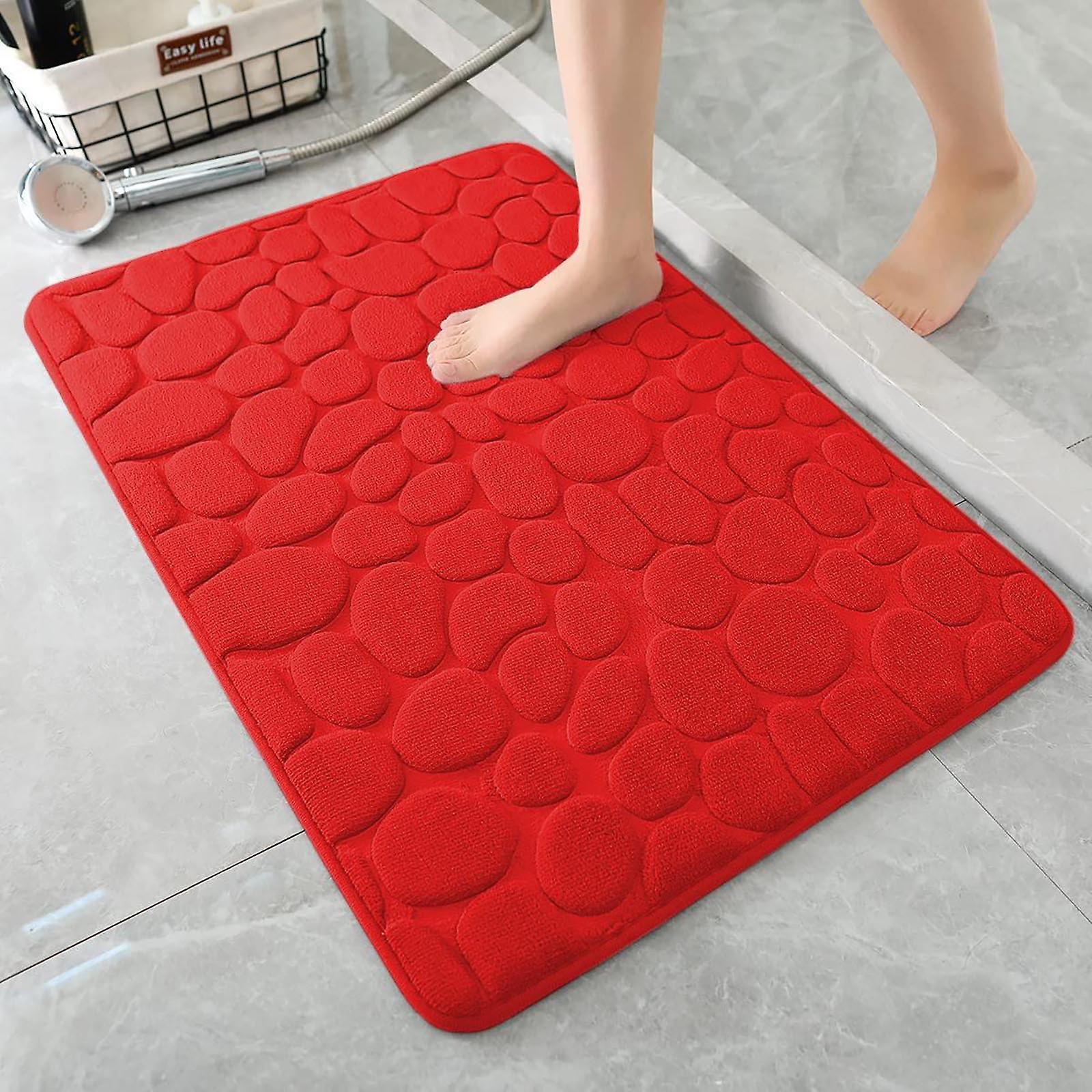 Kakanwo Memory Foam Bathroom Floor Mats Bathroom Absorbent Non-Slip Mats Living Room Bedroom Kitchen Entrance Carpet Red One Size