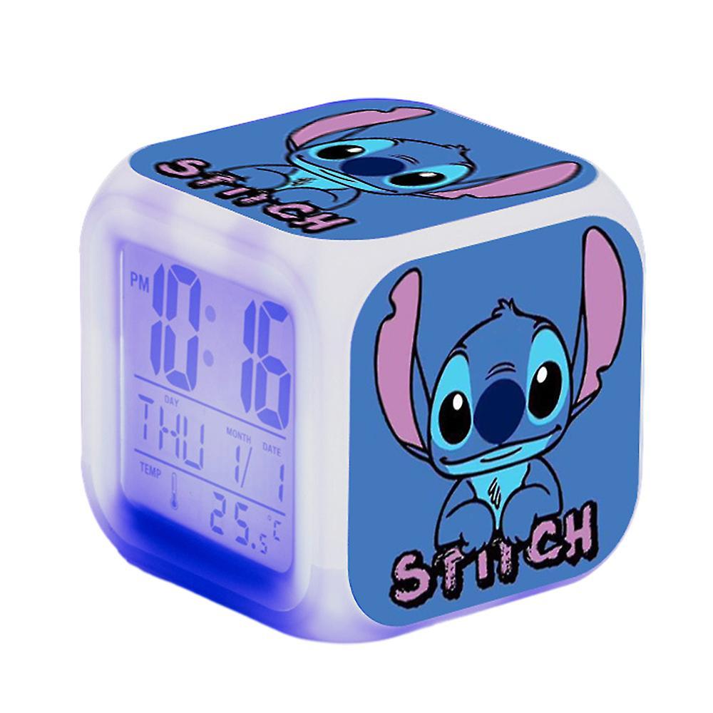 Bestdaily Lilo & Stitch Digital Alarm Clock 7 Color Changing Anime Cartoon Night Light Bedside Clock Home Decor Kids Toy Gifts A