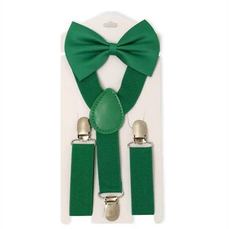 Slowmoose Children Belt Bowtie Set- Baby / Suspenders Clip-on Y-back Braces Bow Tie green