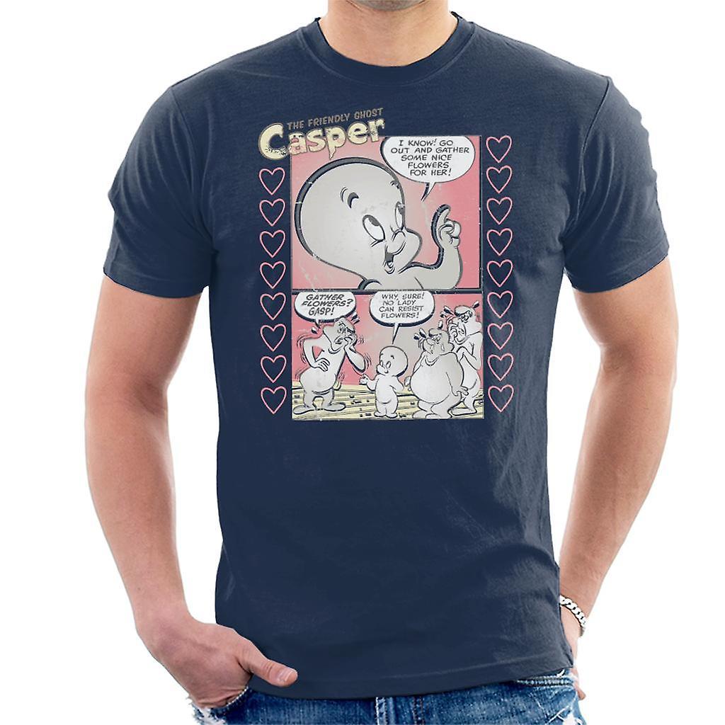 Casper The Friendly Ghost Flowers Comic Frame Men's T-Shirt Navy Blue XX-Large