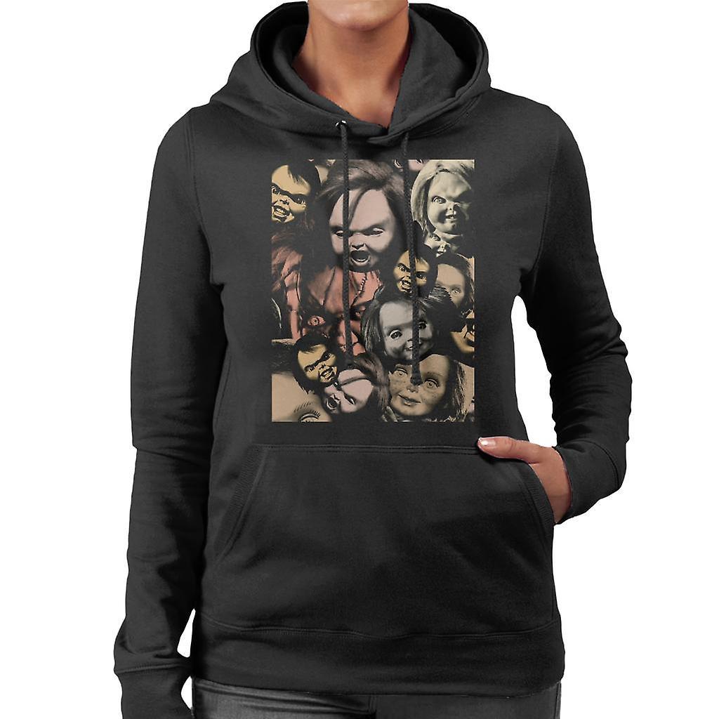 Chucky Scary Face Montage Women's Hooded Sweatshirt Black Large